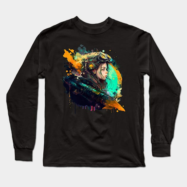 Cyberpunk Post-apocalypse Futuristic Girl on a Mission Long Sleeve T-Shirt by The Dream Team